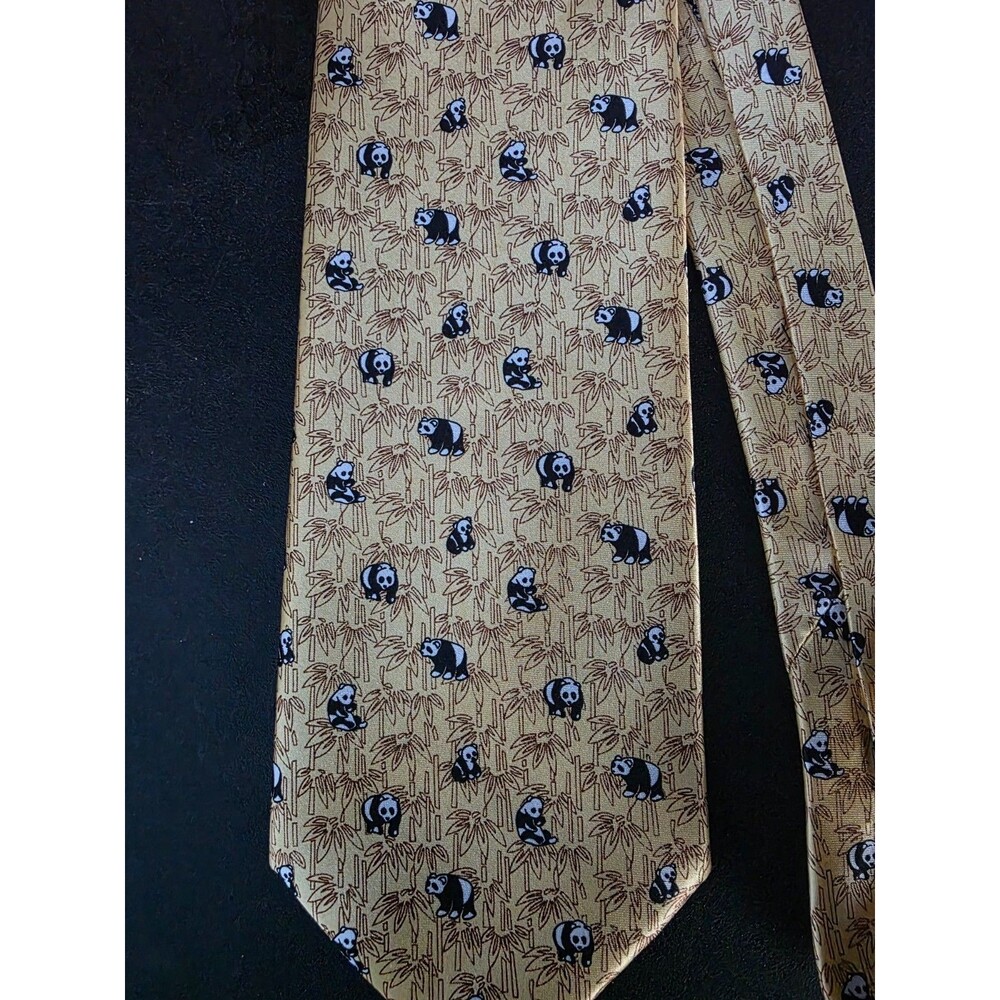 Vintage Borden Tie Cute Panda Bamboo Print - Gold/Tan Necktie